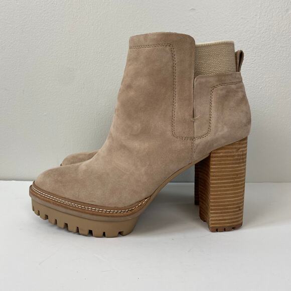 Vince Camuto Erina Booties Chunky Platform Chelsea Lug Sole Taupe Suede Boot 11M - Picture 1 of 14